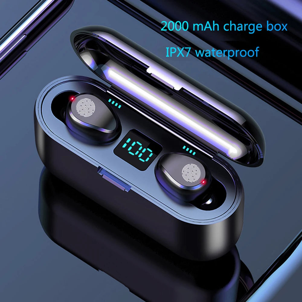 Auriculares Inalámbricos F9 TWS con Powerbank – Bluetooth, Estuche de Carga y Micrófono Integrado