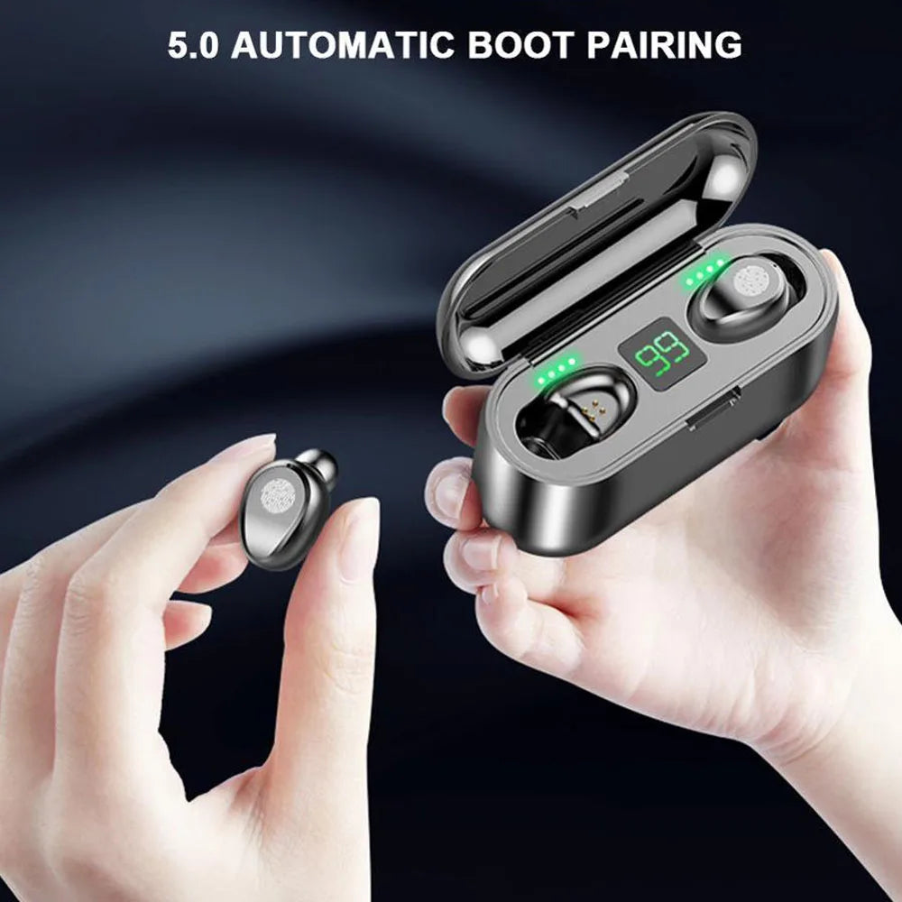 Auriculares Inalámbricos F9 TWS con Powerbank – Bluetooth, Estuche de Carga y Micrófono Integrado