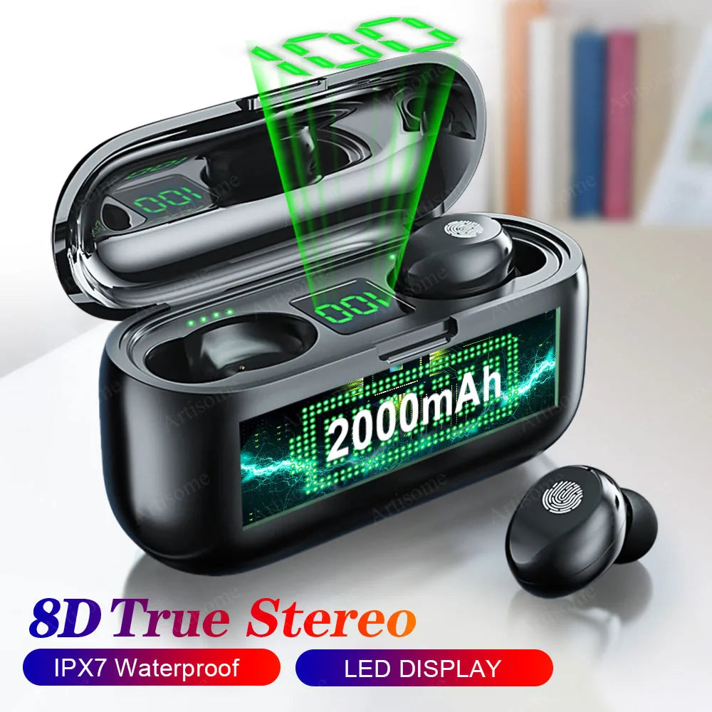 Auriculares Inalámbricos F9 TWS con Powerbank – Bluetooth, Estuche de Carga y Micrófono Integrado