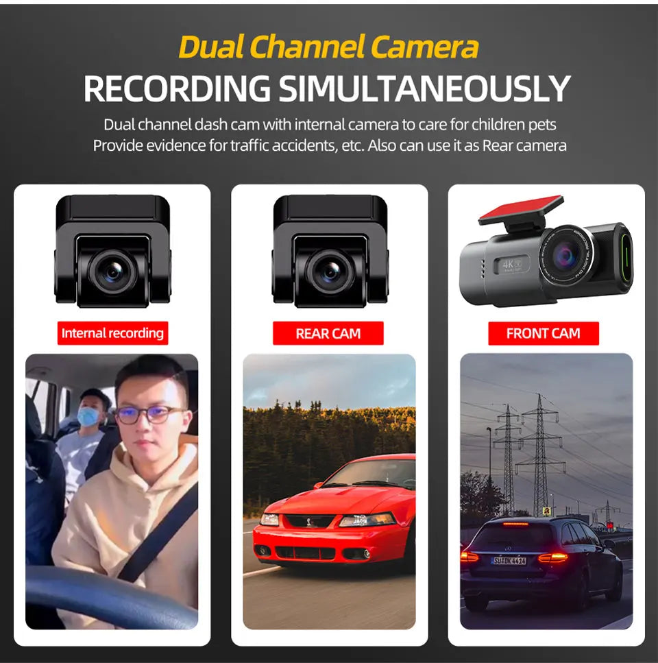Cámara Dash Cam 4K UHD – Grabación Ultra HD, Visión Nocturna, Wi-Fi Integrado, GPS y Monitoreo 24H de Aparcamiento