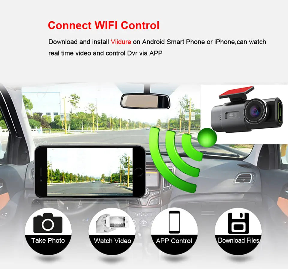 Cámara Dash Cam 4K UHD – Grabación Ultra HD, Visión Nocturna, Wi-Fi Integrado, GPS y Monitoreo 24H de Aparcamiento