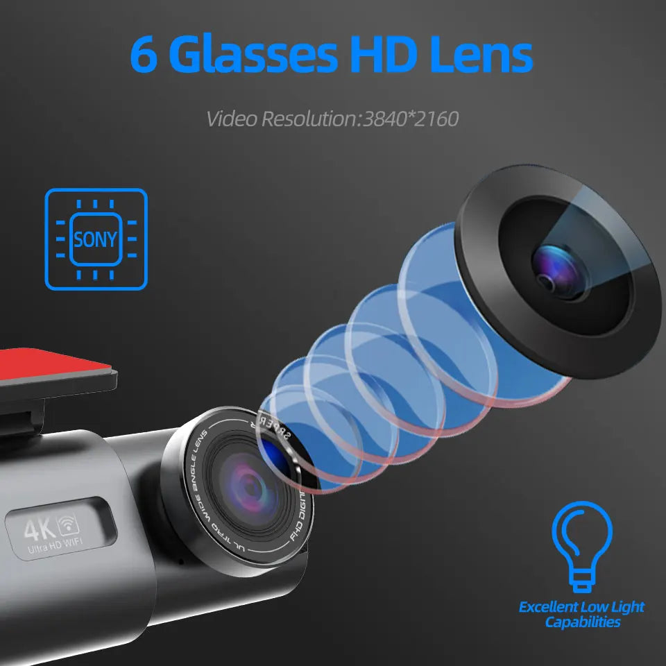 Cámara Dash Cam 4K UHD – Grabación Ultra HD, Visión Nocturna, Wi-Fi Integrado, GPS y Monitoreo 24H de Aparcamiento