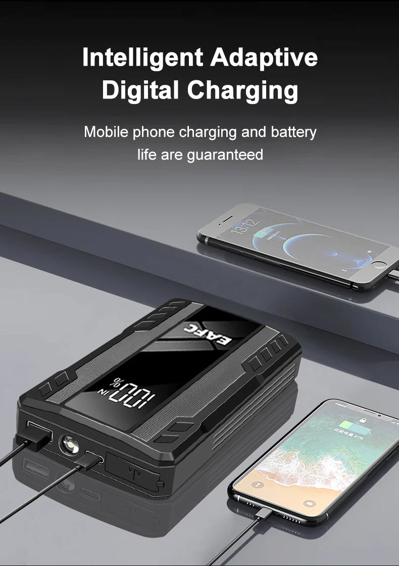 Arrancador de Coches EAFC 1000A – Cargador de Batería de Emergencia y Power Bank con Luz para Vehículos de 12V