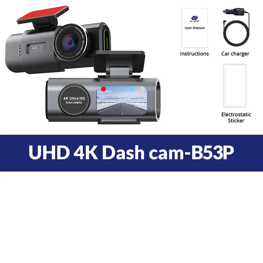 Cámara Dash Cam 4K UHD – Grabación Ultra HD, Visión Nocturna, Wi-Fi Integrado, GPS y Monitoreo 24H de Aparcamiento
