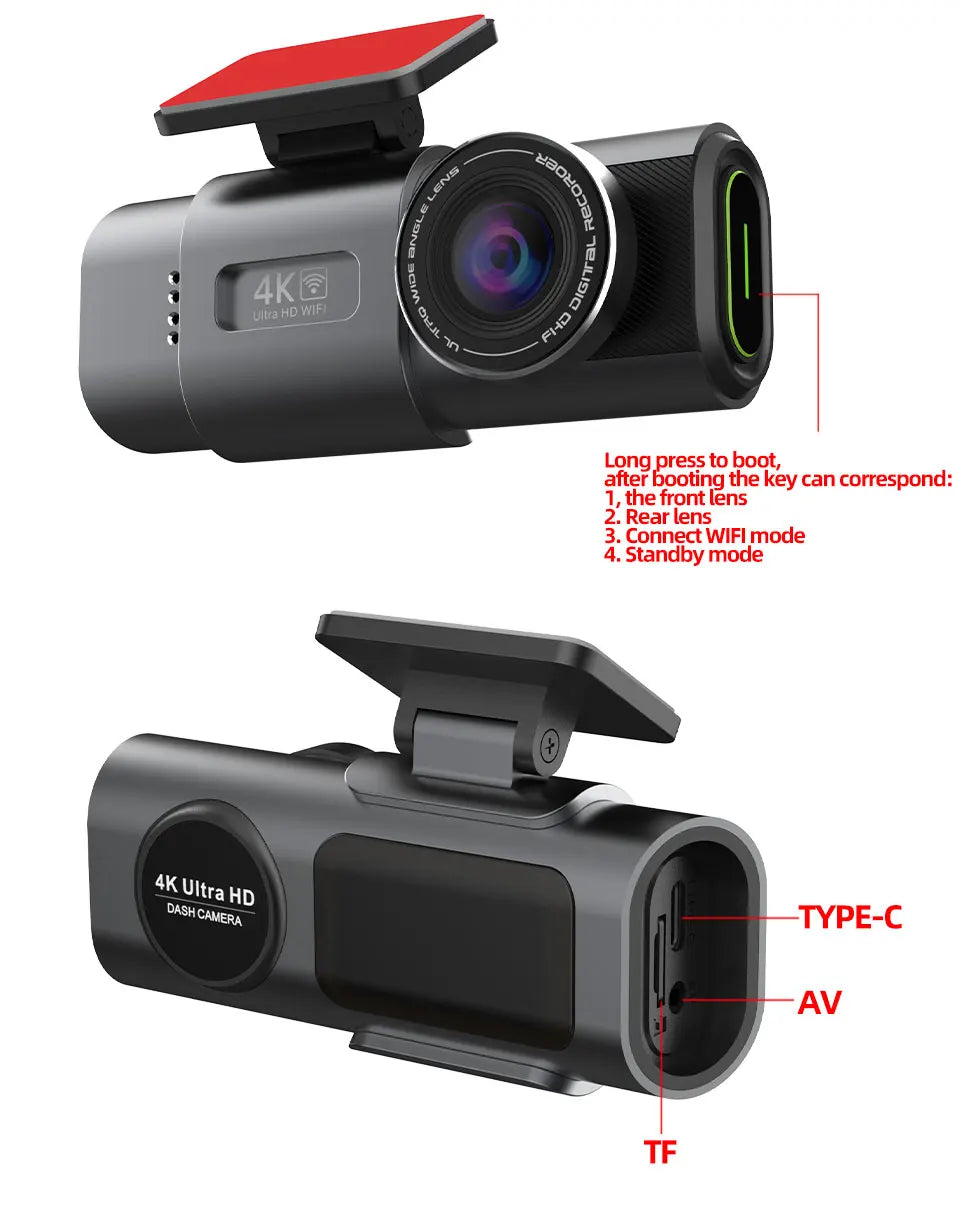 Cámara Dash Cam 4K UHD – Grabación Ultra HD, Visión Nocturna, Wi-Fi Integrado, GPS y Monitoreo 24H de Aparcamiento