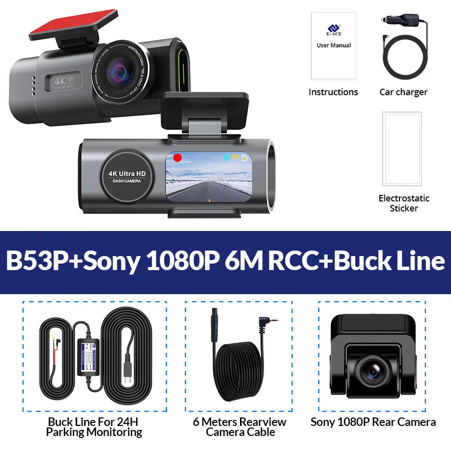 Cámara Dash Cam 4K UHD – Grabación Ultra HD, Visión Nocturna, Wi-Fi Integrado, GPS y Monitoreo 24H de Aparcamiento