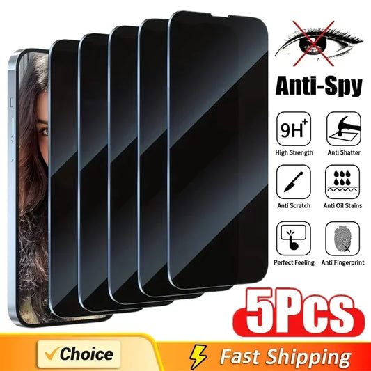 ack de 5 Protectores de Pantalla Privacidad 8K – Cristal Anti-Espía de Cobertura Total para iPhone 11, 12, 13, 14, 15, 16, Pro, Pro Max, Mini, XR, X, XS Max