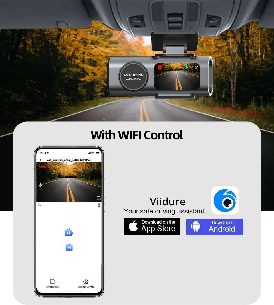 Cámara Dash Cam 4K UHD – Grabación Ultra HD, Visión Nocturna, Wi-Fi Integrado, GPS y Monitoreo 24H de Aparcamiento