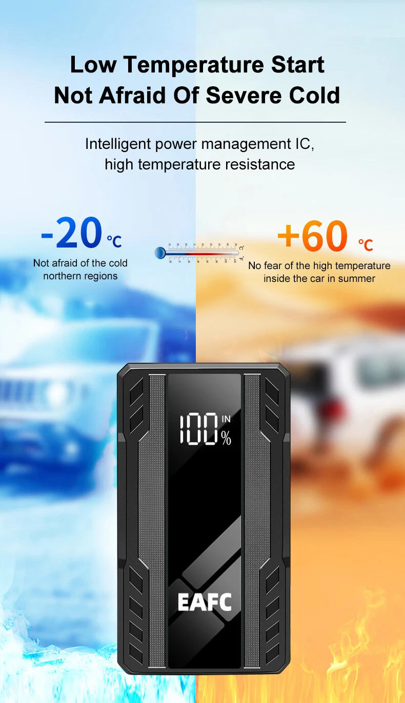 Arrancador de Coches EAFC 1000A – Cargador de Batería de Emergencia y Power Bank con Luz para Vehículos de 12V