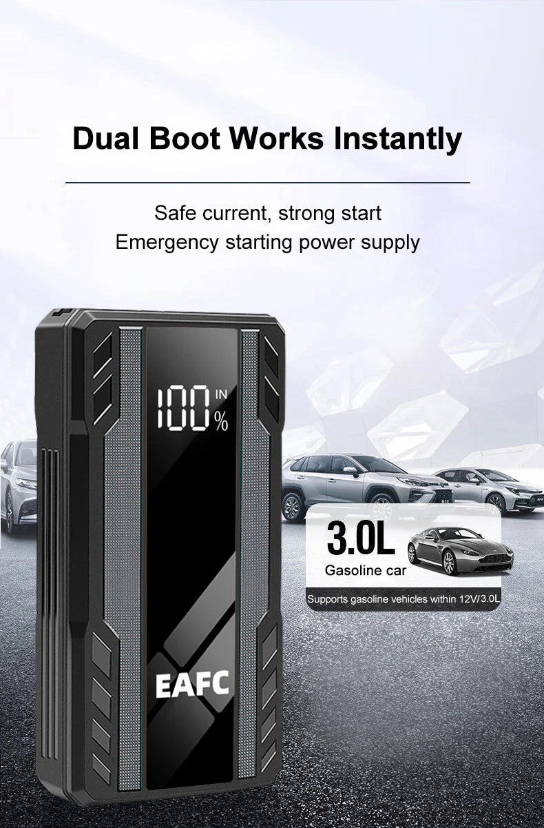 Arrancador de Coches EAFC 1000A – Cargador de Batería de Emergencia y Power Bank con Luz para Vehículos de 12V